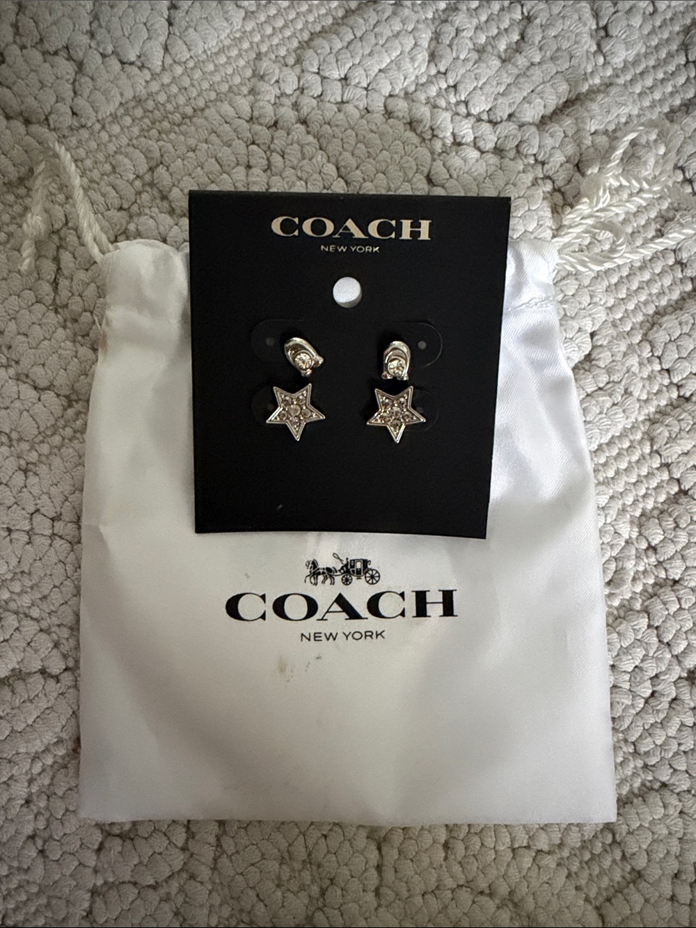 Coach Silver-Tone Star Crystal Drop Earrings